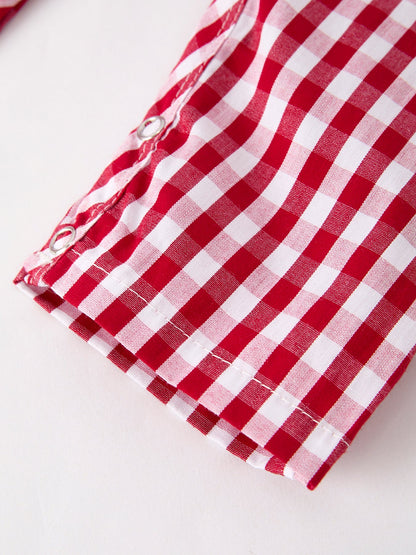 Red Plaid Smocked Church Christ Bishop Christening Baby Boys' Romper