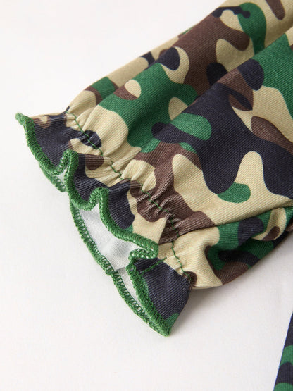 Camouflage Duck Smocking Embroidery Girls Romper