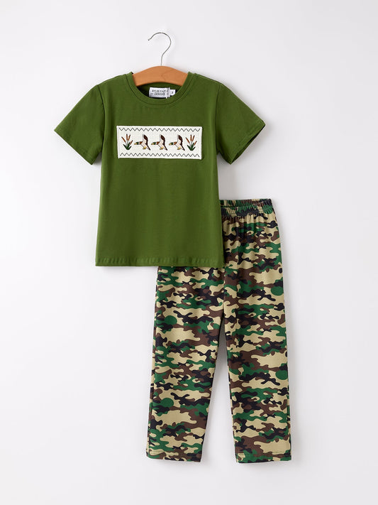 Camouflage Duck Smocking Embroidery Boys Outfit