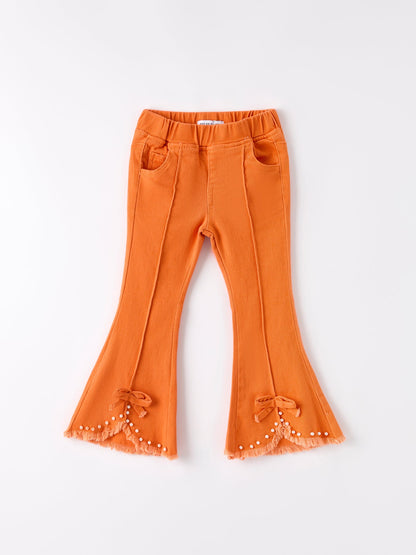 Orange Flared Elastic Jeans