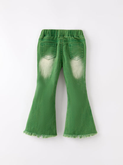 Green Flared Elastic Jeans