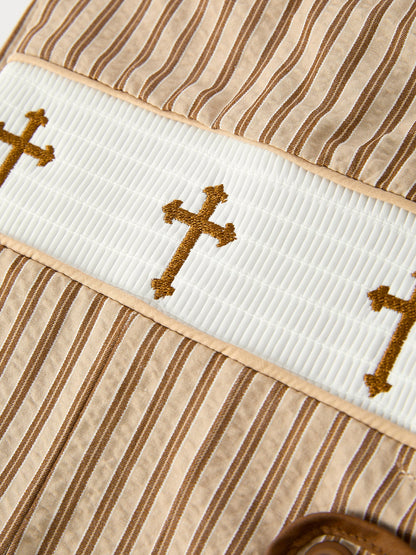 Stripe Smocked Church Christ Bishop Christening Toddler Boys' Romper