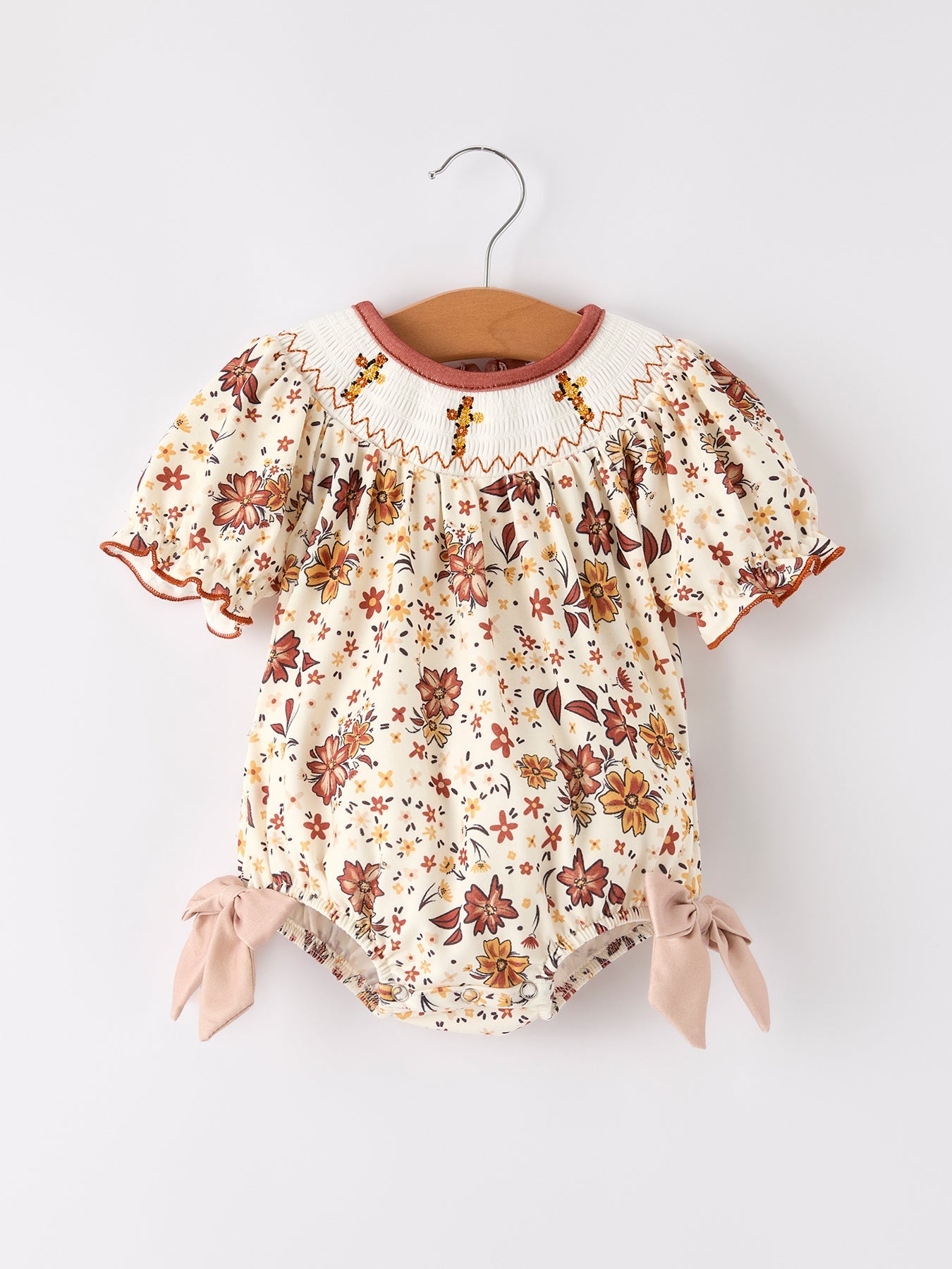 Colorful Floral Smocked Church Christ Bishop Christening Baby Girl Romper