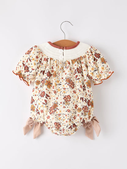 Colorful Floral Smocked Church Christ Bishop Christening Baby Girl Romper