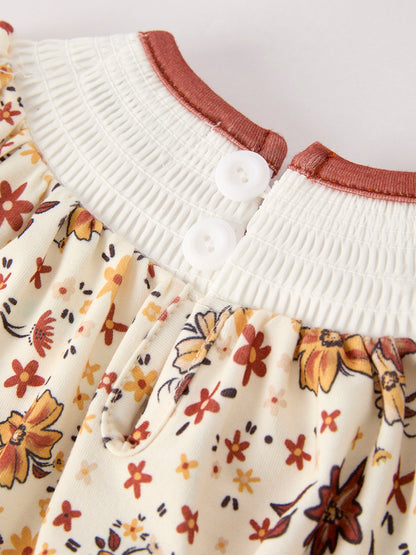 Colorful Floral Smocked Church Christ Bishop Christening Baby Girl Romper