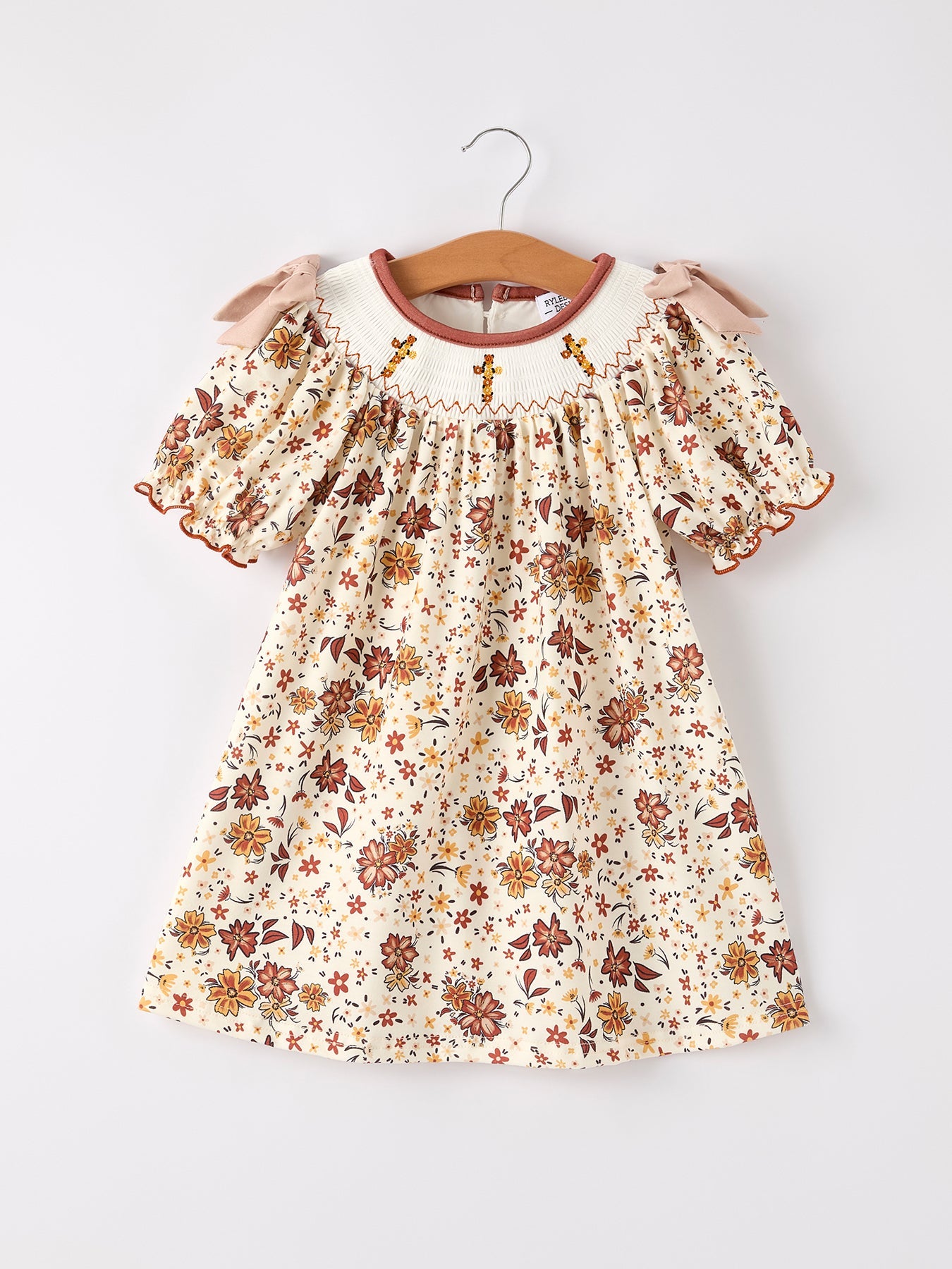 Colorful Floral Smocked Church Christ Bishop Christening Girl Dress