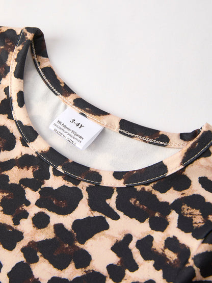 Fall Pumpkin Leopard Print Autumn Girls Ruffle Two-Piece Dress