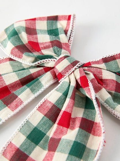 Christmas Red，Green and White Plaid Bow 5 Inch Hairpin