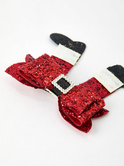 Christmas Red Sequined Zirconia Bow Hairpin