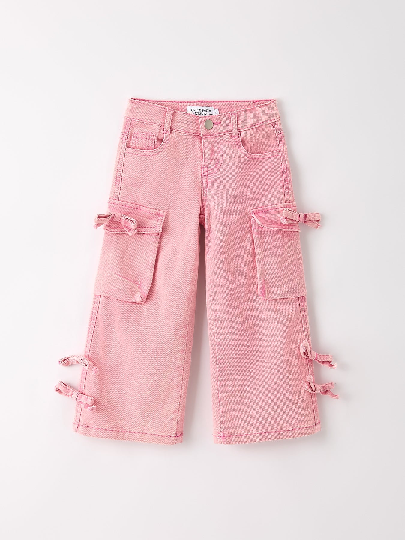 Pink Wide-Leg Denim Pants With Pockets