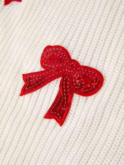 Mommy & Me Winter Girls Bow Sequins Pullover Sweater