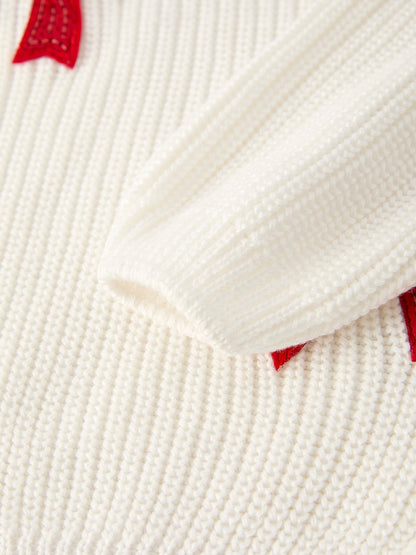 Mommy & Me Winter Girls Bow Sequins Pullover Sweater