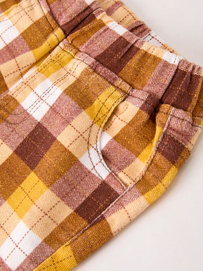 Fall Thanksgiving Brown Plaid Bow Trousers