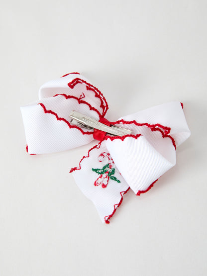 Christmas Candy Cane Embroidered Bow Hair Clip
