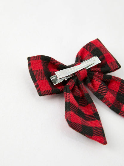 Winter Christmas Plaid Bow Hair Clip