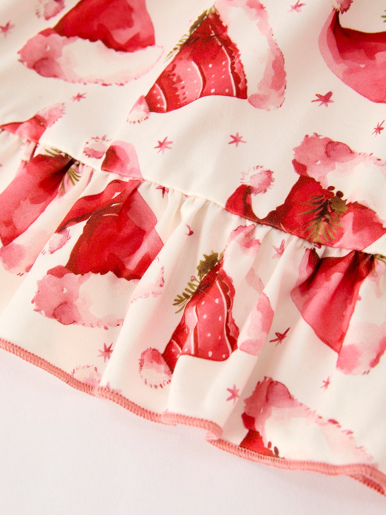 Winter Christmas Santa Hat Print Girls Pocket Ruffle Dress