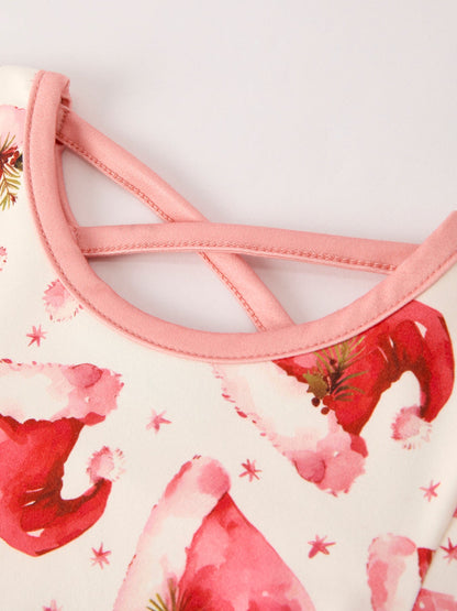 Winter Christmas Santa Hat Print Girls Pocket Ruffle Dress