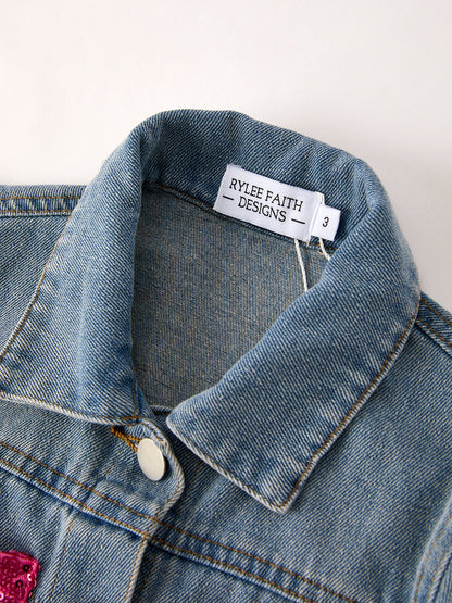 Girls Autumn Denim Sequined Jacket Top