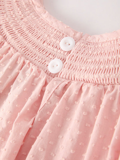Autumn Halloween Light Pink Ghost Embroidery Smock Girl Dress