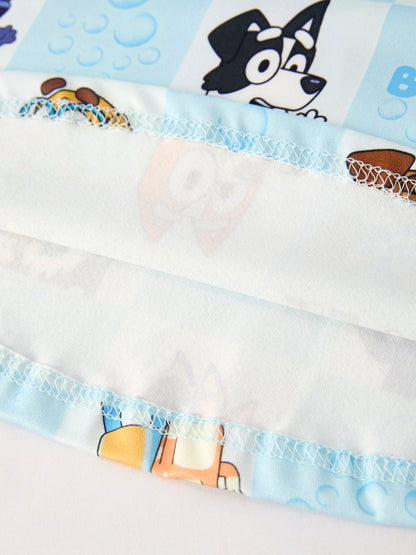 Winter Christmas Character Print Blue Girls Dress