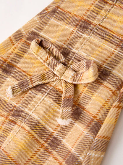 Autumn Thanksgiving Halloween Yellow and Brown Plaid Girls Jeans