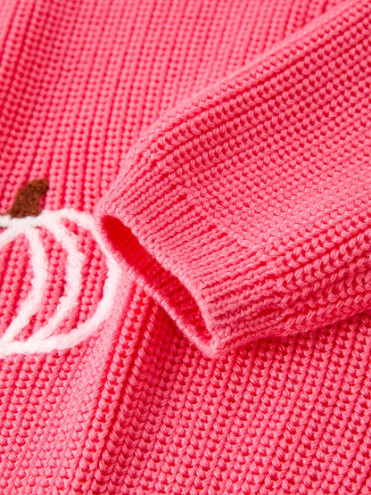Fall Girls Thanksgiving Halloween Pumpkin Pink Pullover Sweater