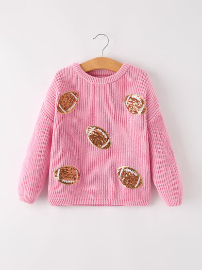 Winter Pink Football Girls Pullover Sweater
