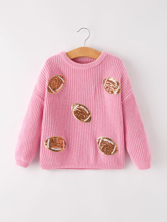 Winter Pink Football Girls Pullover Sweater