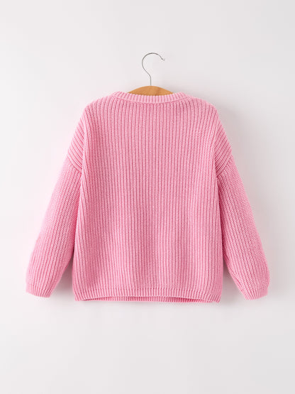 Winter Pink Football Girls Pullover Sweater