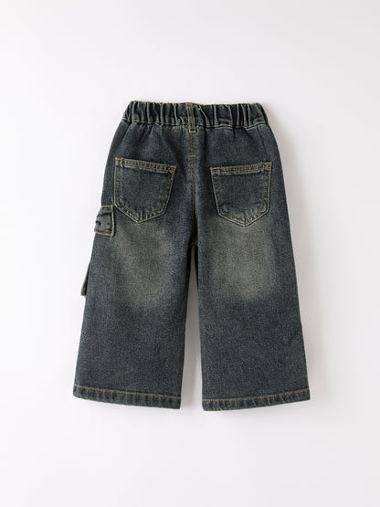 Girls Bow Stretch Wide-Leg Jeans