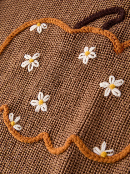 Thanksgiving Halloween Pumpkin Floral Girls Pullover Sweater