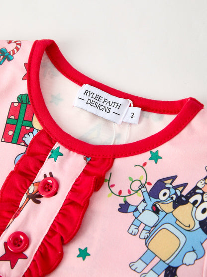 Christmas Festive Baby Girls Pajamas with Ruffles
