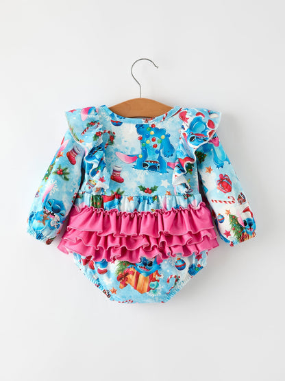 Christmas Baby Girls Bow Romper with Ruffle Detail
