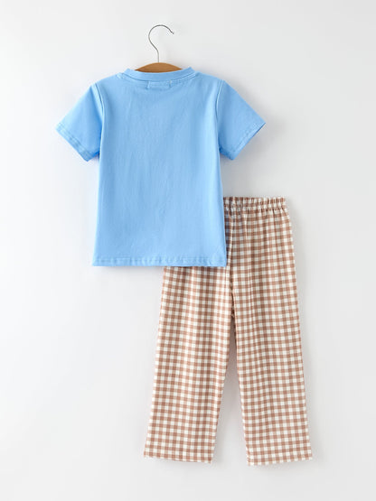 Christmas Vintage-Style Embroidered Gingerbread Plaid Boys Set