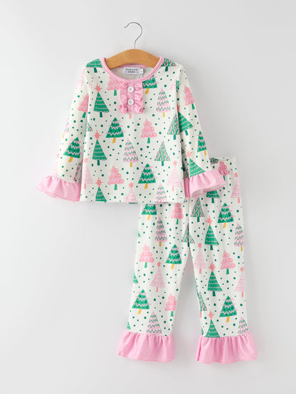 Christmas Tree Ruffles Girls Pajamas