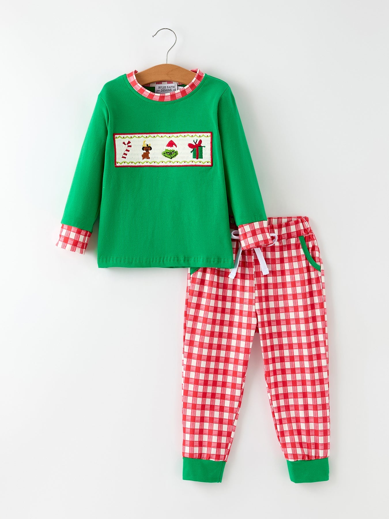 Christmas Character Candy Embroidery Green Boys Set