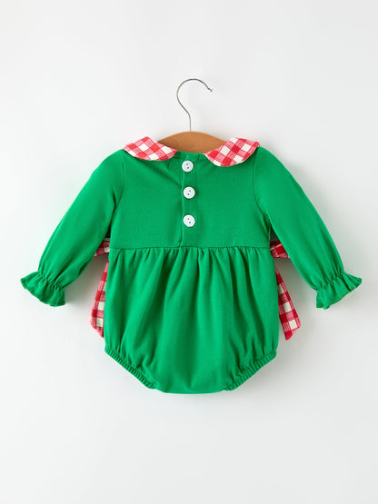 Christmas Character Candy Embroidery Green Baby Girls Romper