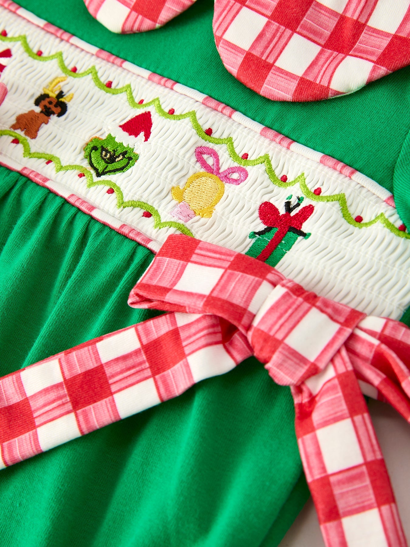 Christmas Character Candy Embroidery Green Baby Girls Romper