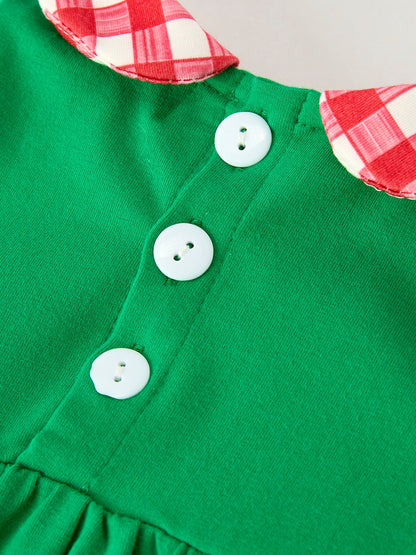Christmas Character Candy Embroidery Green Baby Girls Romper
