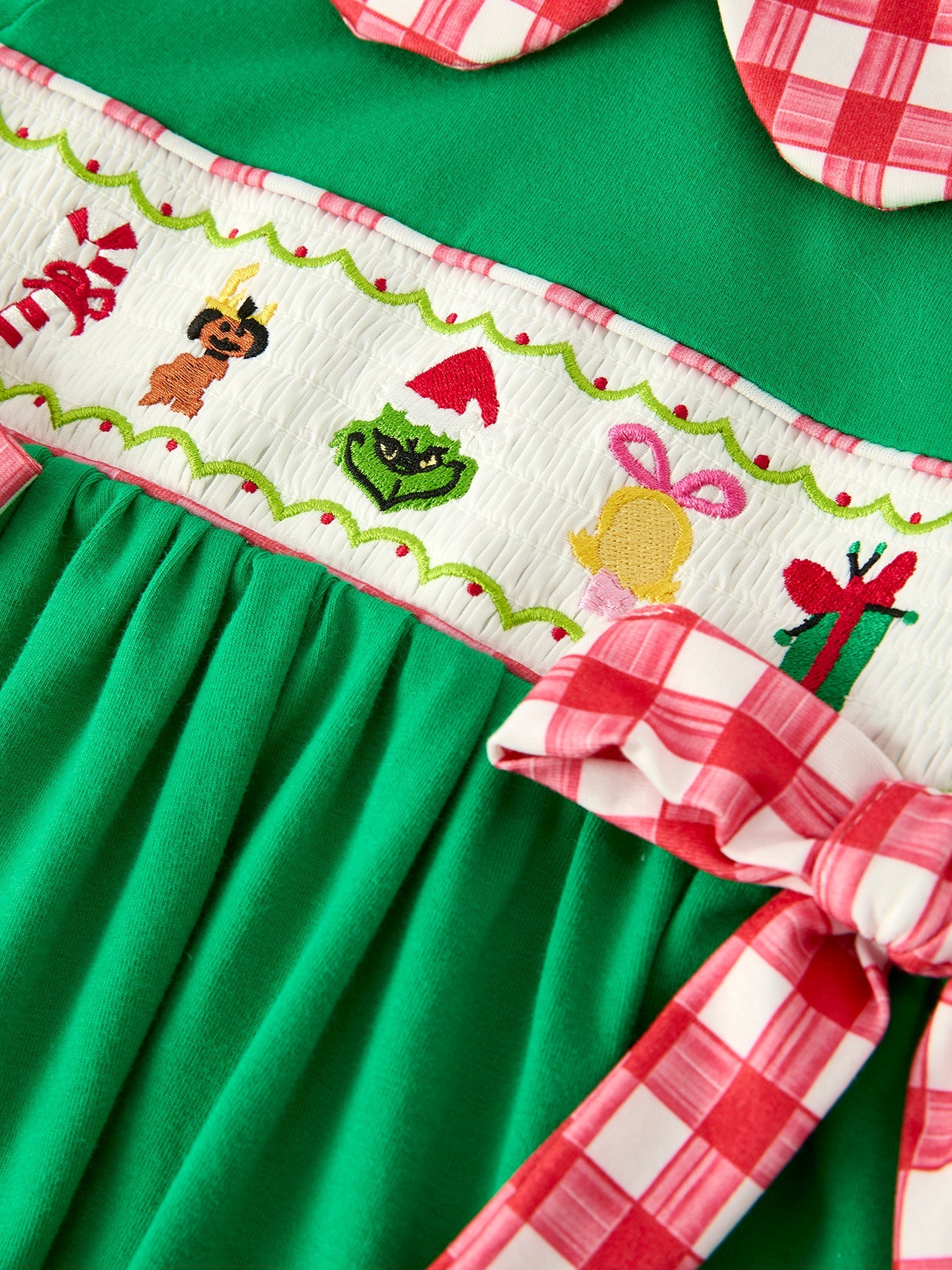 Christmas Character Candy Embroidery Green Girls Set