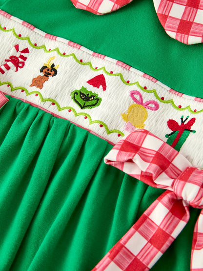 Christmas Character Candy Embroidery Green Girls Set