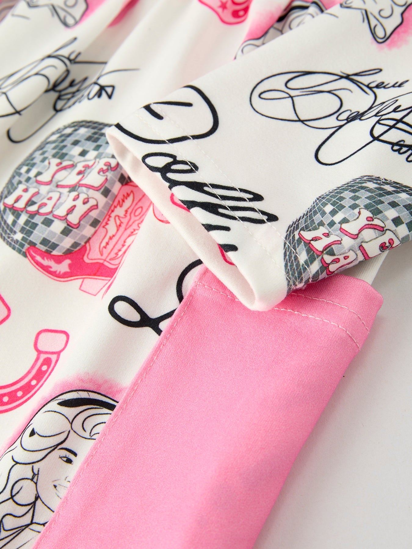Pink Dolly Pattern Long Sleeve Dress – Cute Cowgirl Style for Girls