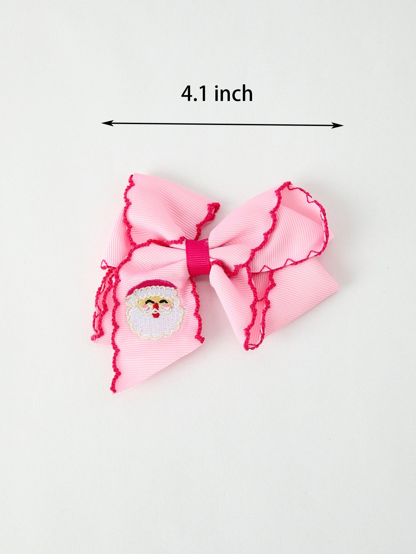 Christmas Santa Claus Pink Bow 4.1 Inch Hairpin