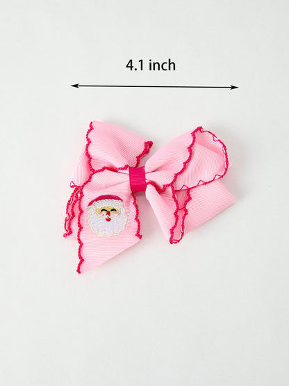 Christmas Santa Claus Pink Bow 4.1 Inch Hairpin