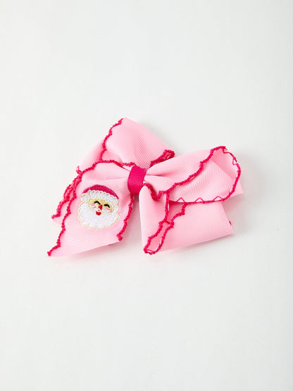 Christmas Santa Claus Pink Bow 4.1 Inch Hairpin