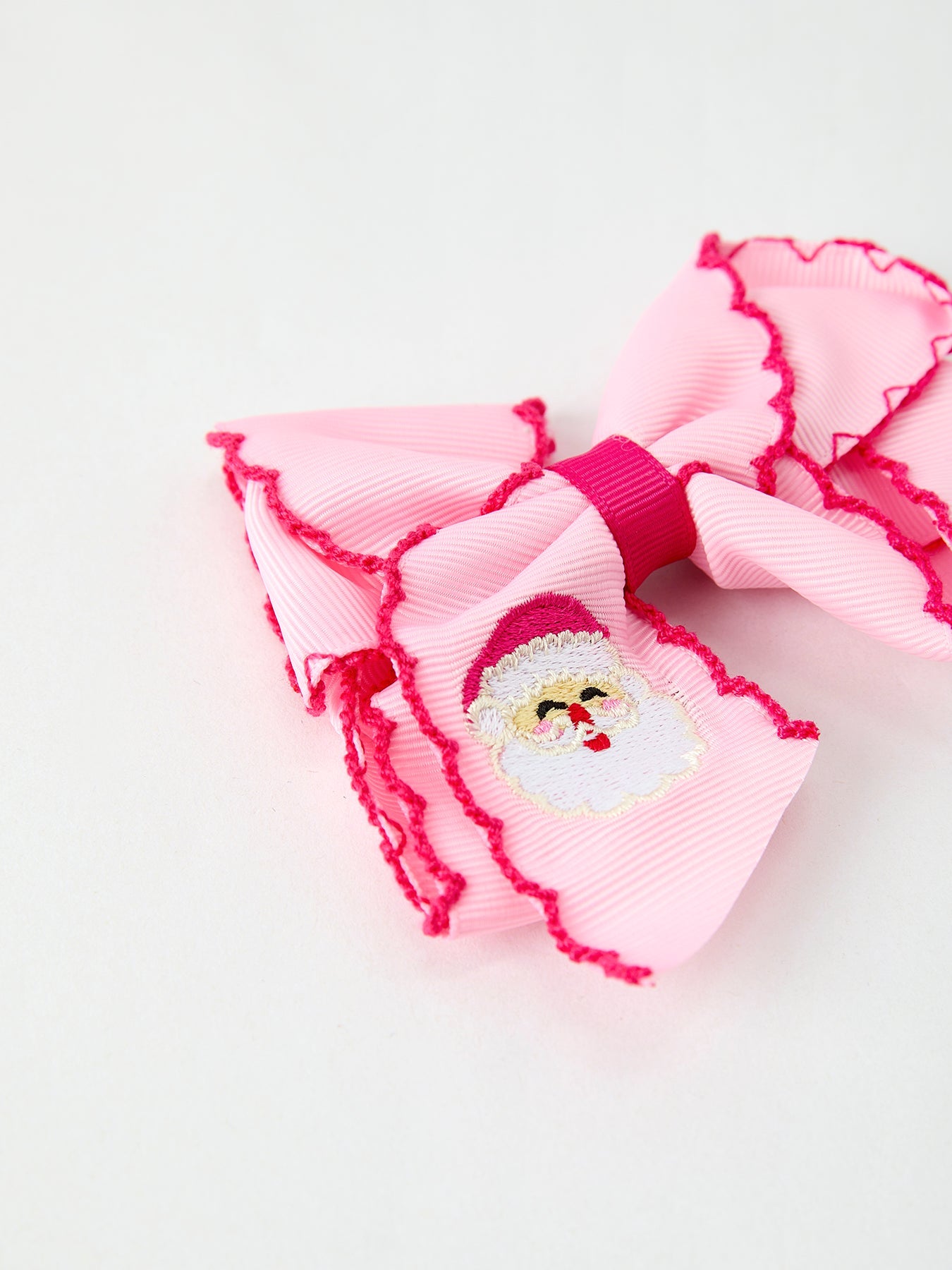 Christmas Santa Claus Pink Bow 4.1 Inch Hairpin