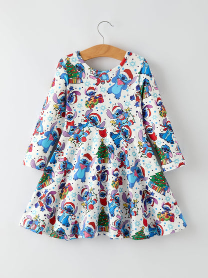 Cute Christmas Tree Character Print Girls Dress