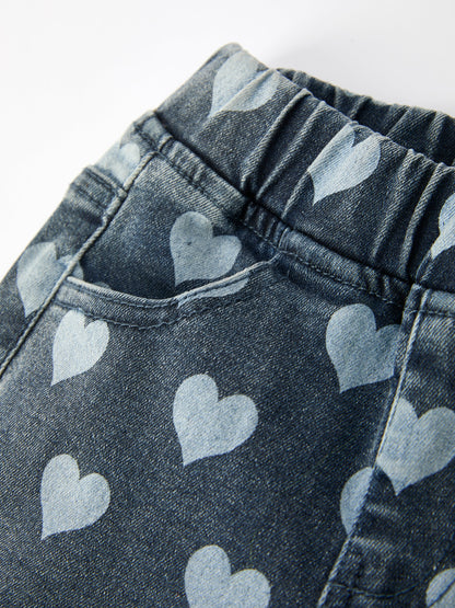 Heart Pattern Denim Bell Bottom Pants for Kids