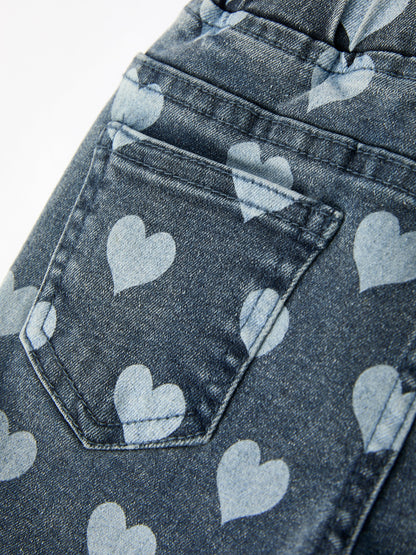 Heart Pattern Denim Bell Bottom Pants for Kids