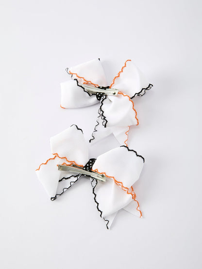Halloween Pumpkin Hair Bows: White Ribbon Design（2PCS）